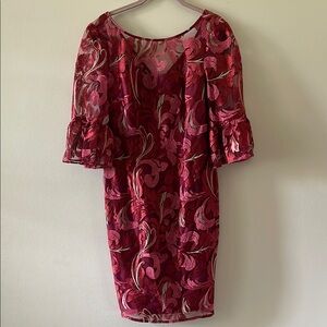 Adrianna Papell Red Floral Dress SZ 6